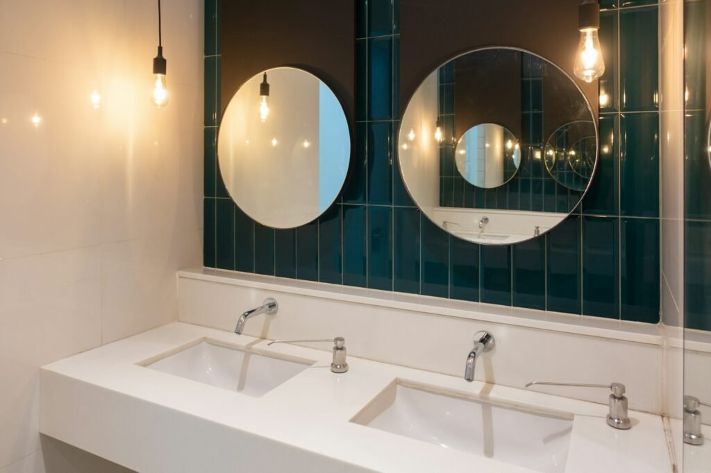 Public toilet, restroom in restaurant or shopping mall, interior decoration design